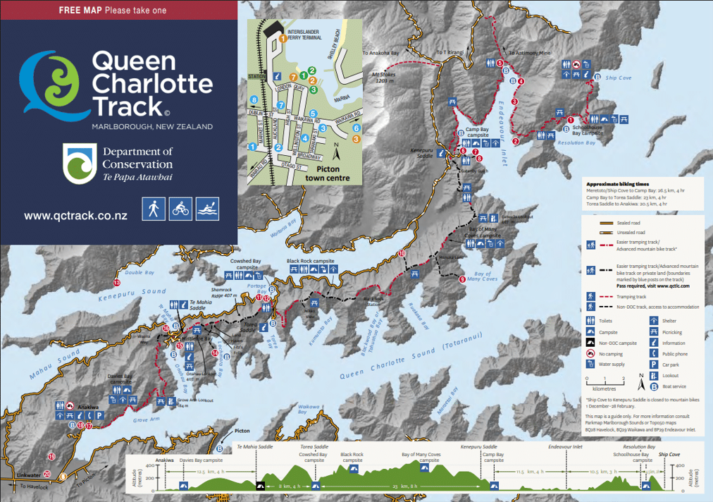 carte queen charlotte track nouvelle zélande